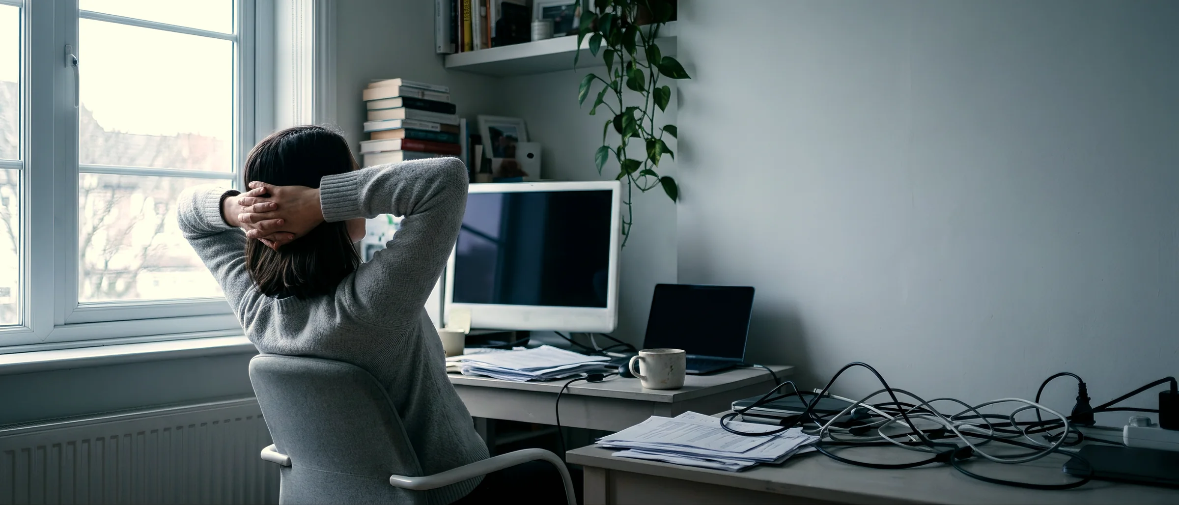 A desk at the end of the working day